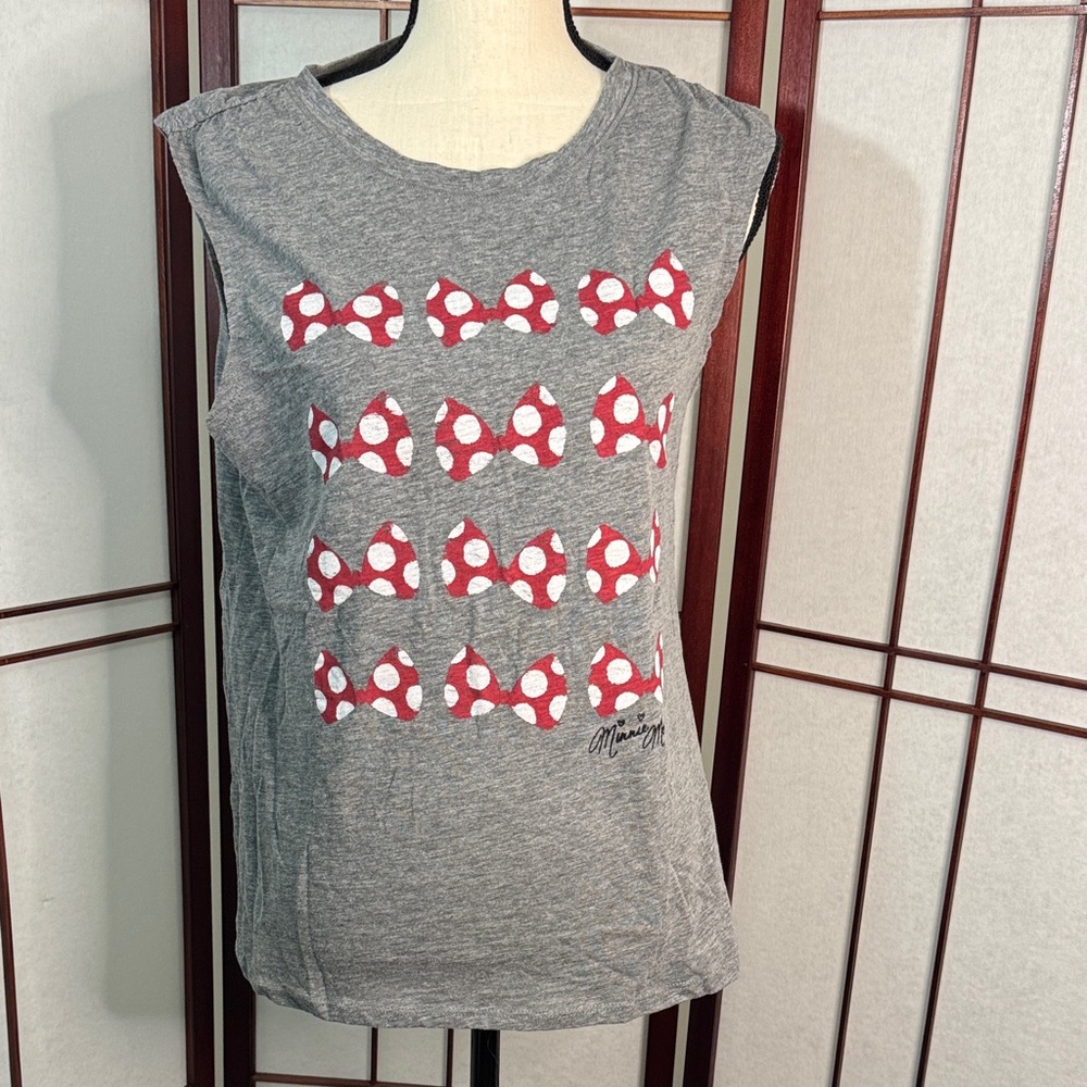 Disney Gray Minnie Mouse Tank Top with Red Polka Dot Minnie Bows